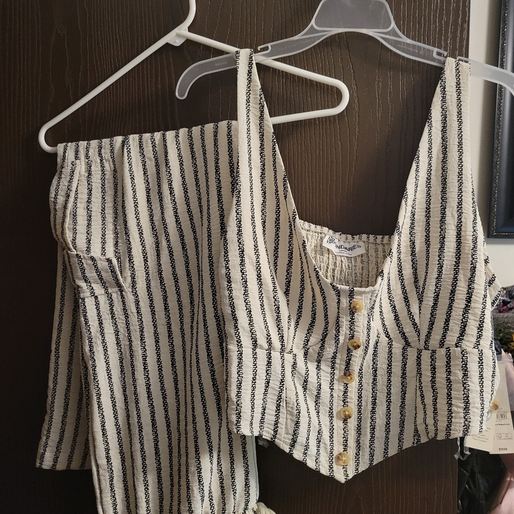 Striped Button-Up Top and Pants Set